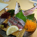 Mackerel sashimi Zauo self-fishing restaurant in Shinjuku, Tokyo - Japan in Shinjuku, Japan 