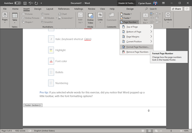 Microsoft Word - จัดรูปแบบหมายเลขหน้า