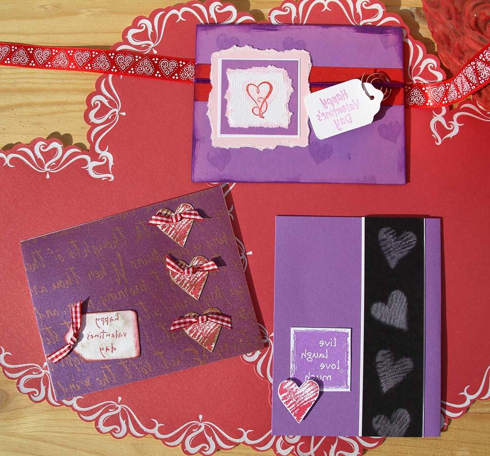 Purple Valentine Card Set of 3 Greeting Cards Love Wedding Anniversary