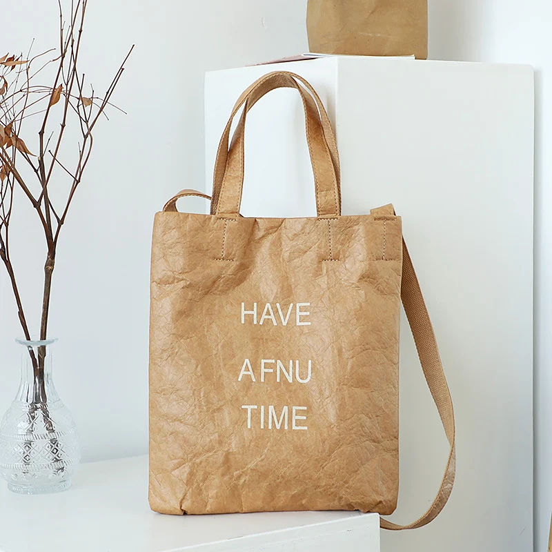 Bolsa Tote Feminina Simples Vintage de Papel Kraft Lavado, Ideal para Compras, Praia ou Uso Diário, Design Versátil