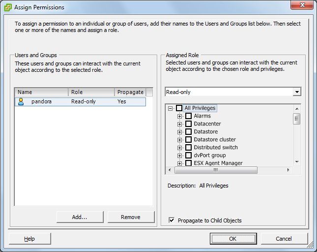 Crear usuario con permisos de lectura en VMware ESXi mediante VMware vSphere Client