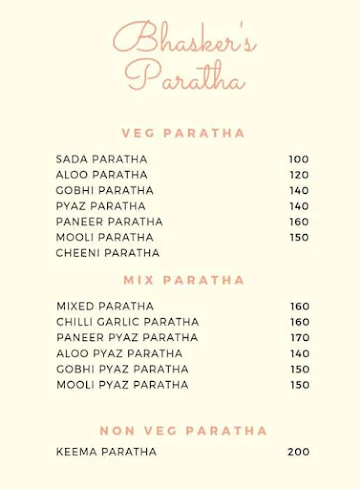 Bhaskar Parathas menu 