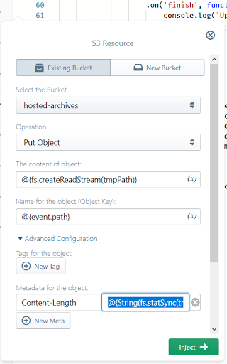 configuring the ‘s3.putObject()’ operation