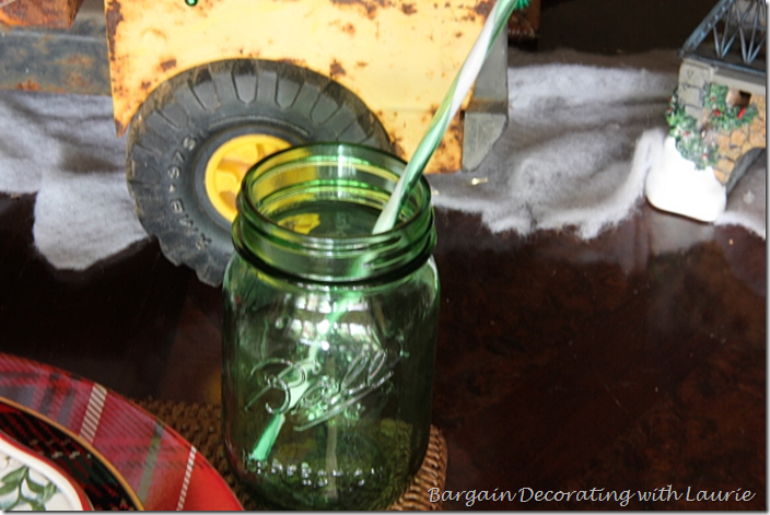 Green Ball Jar used as drink glass