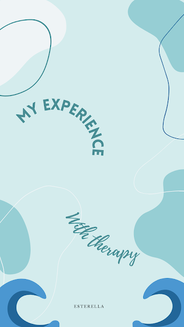 My experience with therapy in a swirl. Waves and blue circles on a baby blue background.