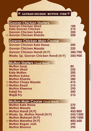 Wada by Hotel Gavran Tadka menu 