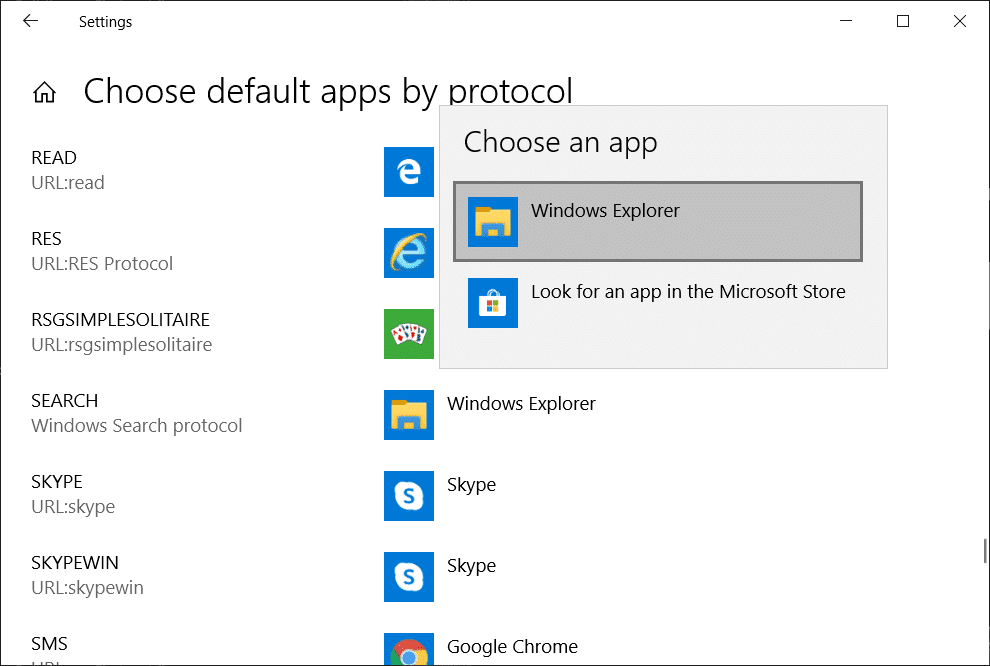 V části Vybrat aplikaci vyberte Průzkumník Windows