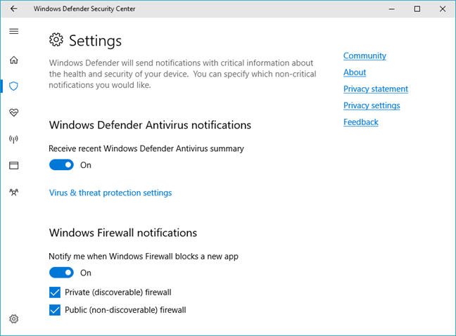 Windows Defender-beveiligingscentrum