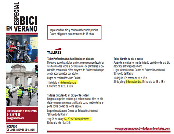 Actividades y talleres de bici del Ayuntamiento - septiembre 2015