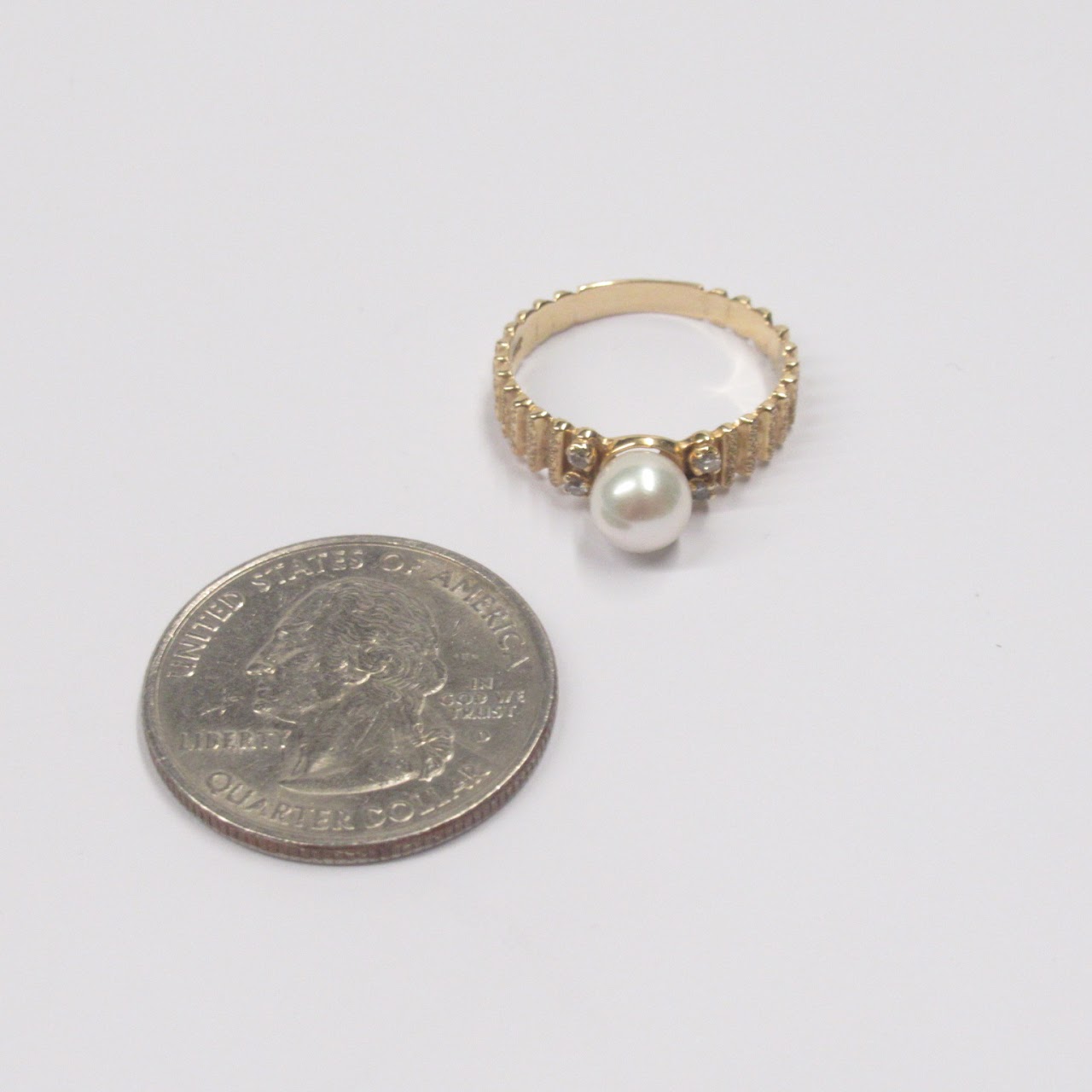 14K Gold, Pearl, and Diamond Ring