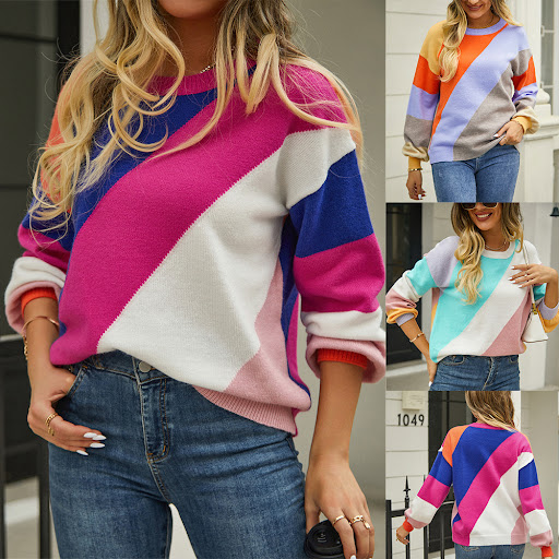 Title 3, Womens Fashionable Simple Striped Patchwork Ro...