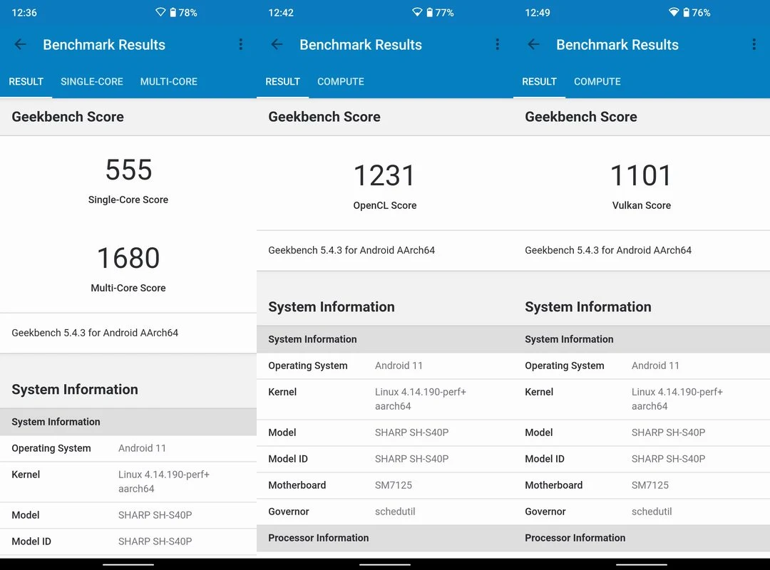 Benchmark Sharp Aquos Sense 4 Plus