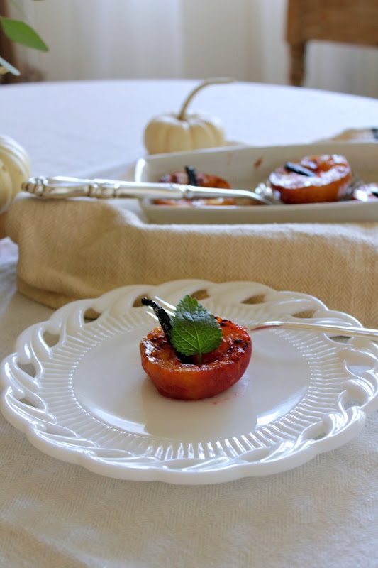 Baked Peaches with Vanilla Beans and Mint 