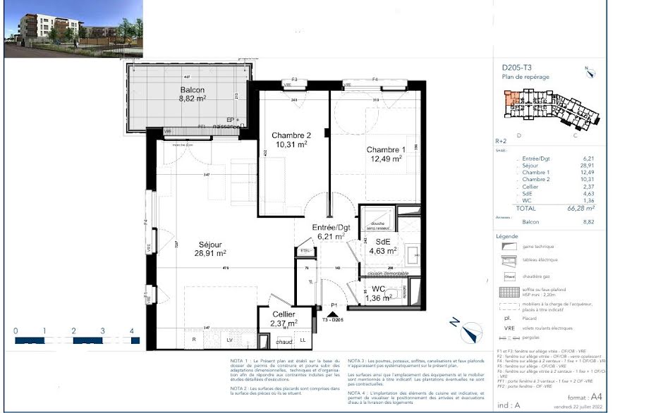 Vente appartement 3 pièces 66.28 m² à Cholet (49300), 257 700 €