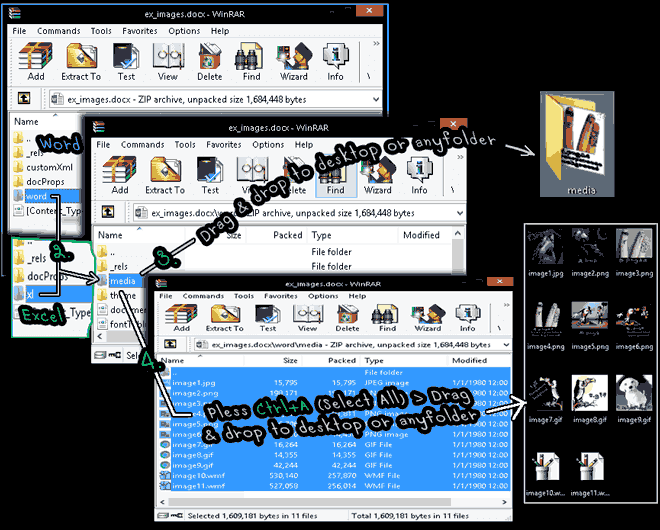 Extract original images from Word, Excel  with WinRAR  or 7Zip