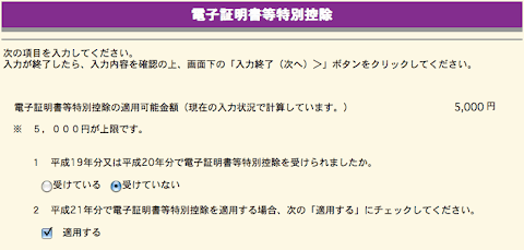 電子証明書等特別控除入力欄