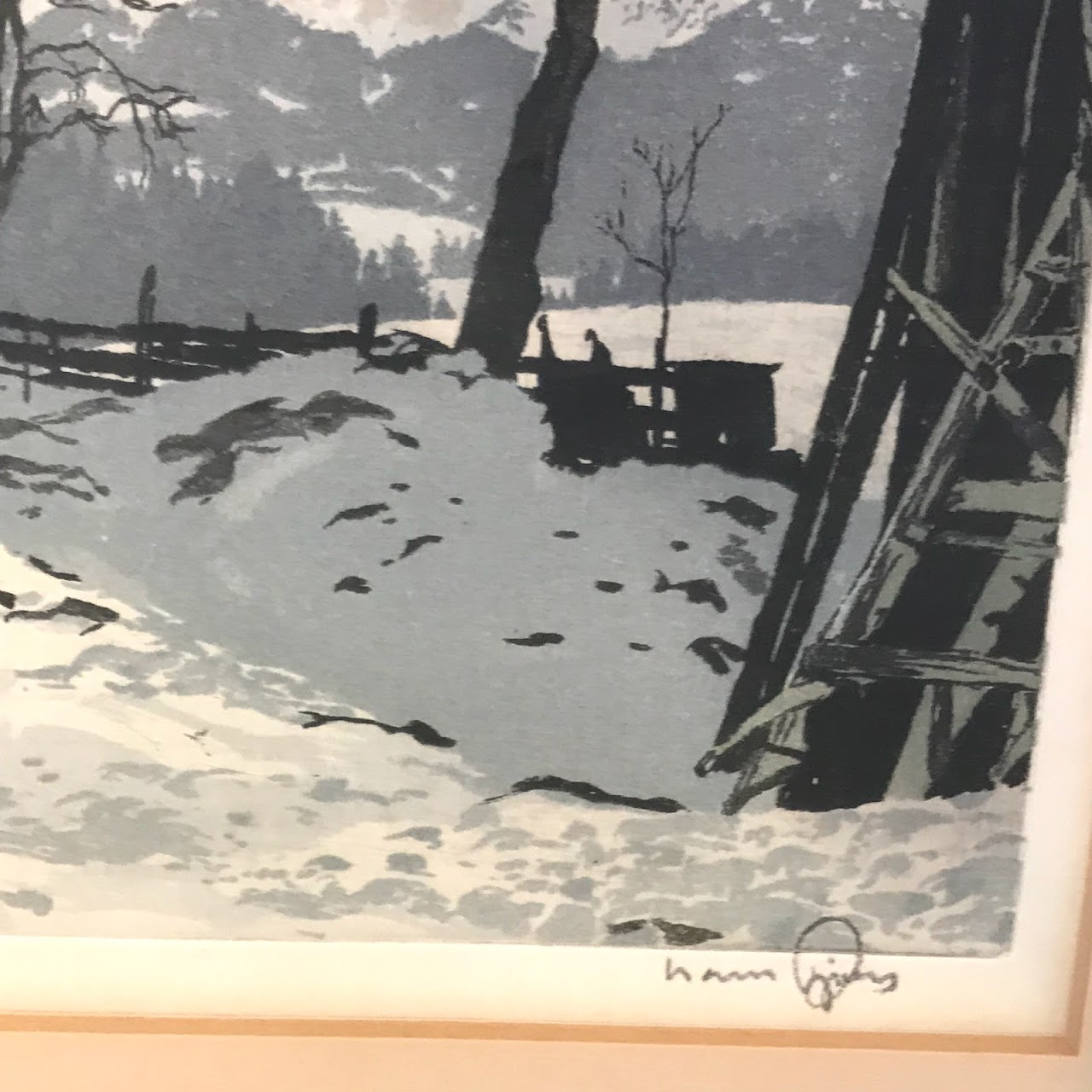 Signed Winter Scene Lithograph