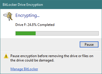 USB 드라이브는 BitLocker To Go로 암호화됩니다.