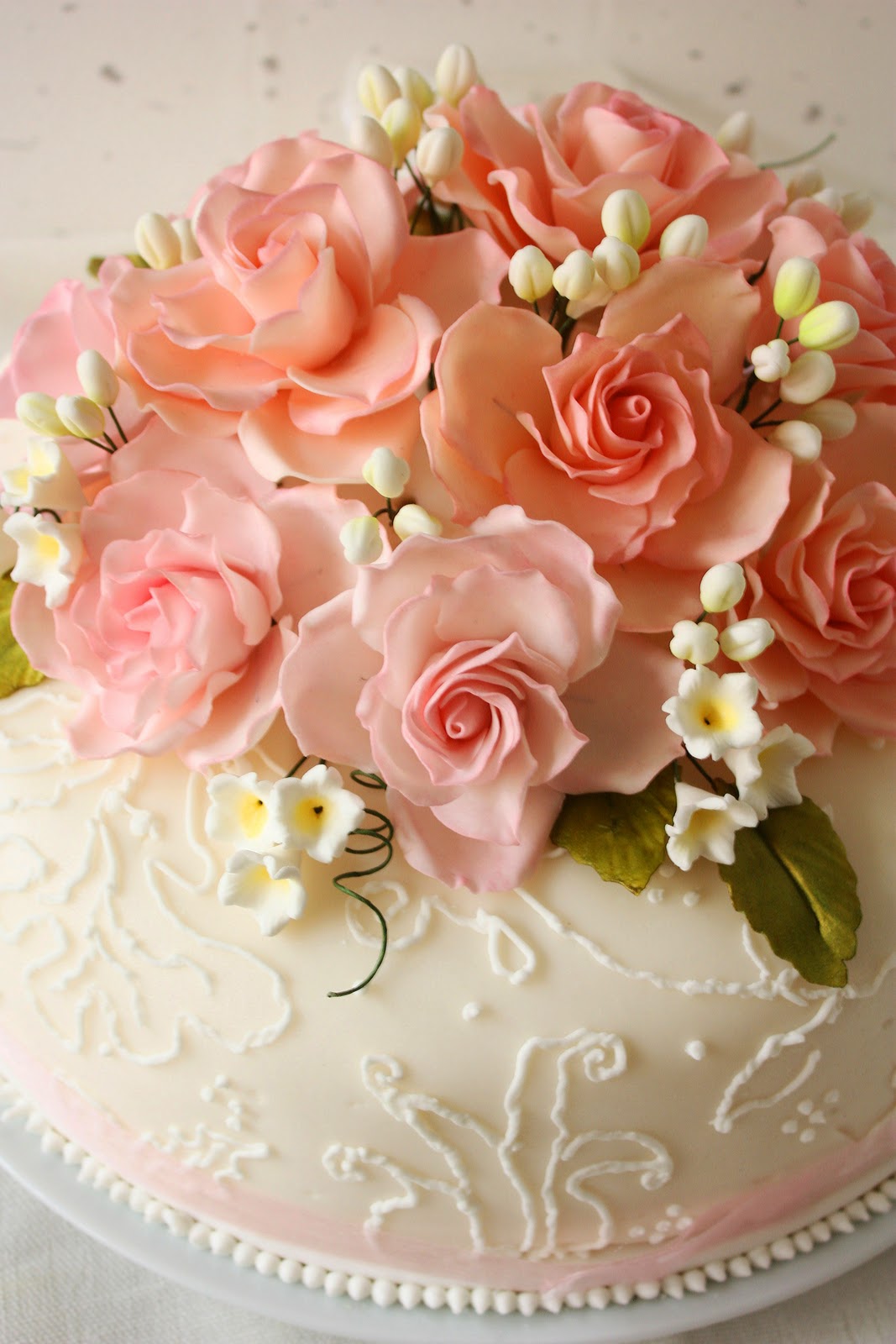 Cherry On A Cake Pink Roses Wedding Cake