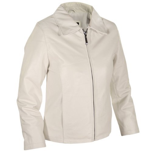 Ladies WHITE Short Zipper Leather Jacket