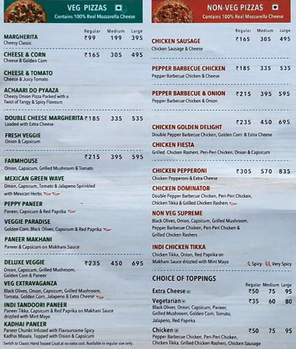 Domino's Pizza menu 