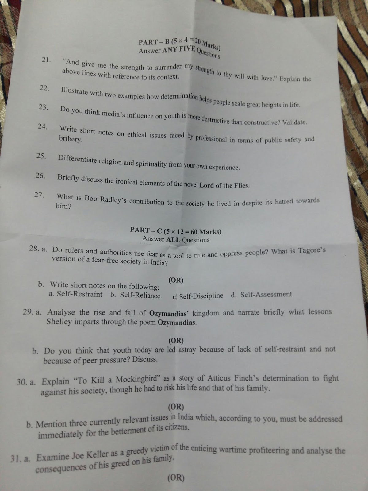 mangala jyothi value education question paper