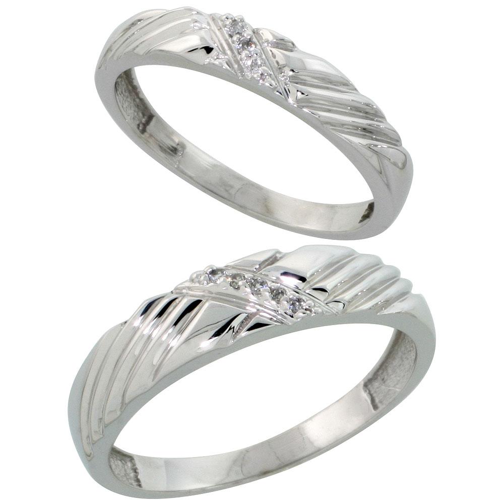 Sterling Silver 2-Piece His  5mm  & Hers  3.5mm  Diamond Wedding Band Set,