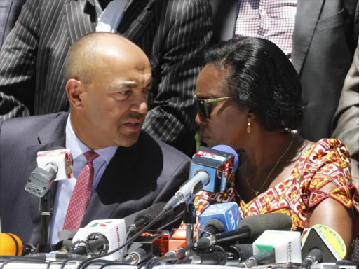 Former presidential candidates Peter Kenneth and Martha Karua at a press conference in Nairobi on Wednesday, January 9, 2019. /ENOS TECHE