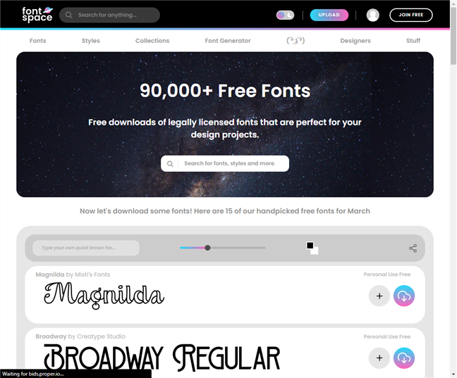 FontSpace tiene un sitio web atractivo