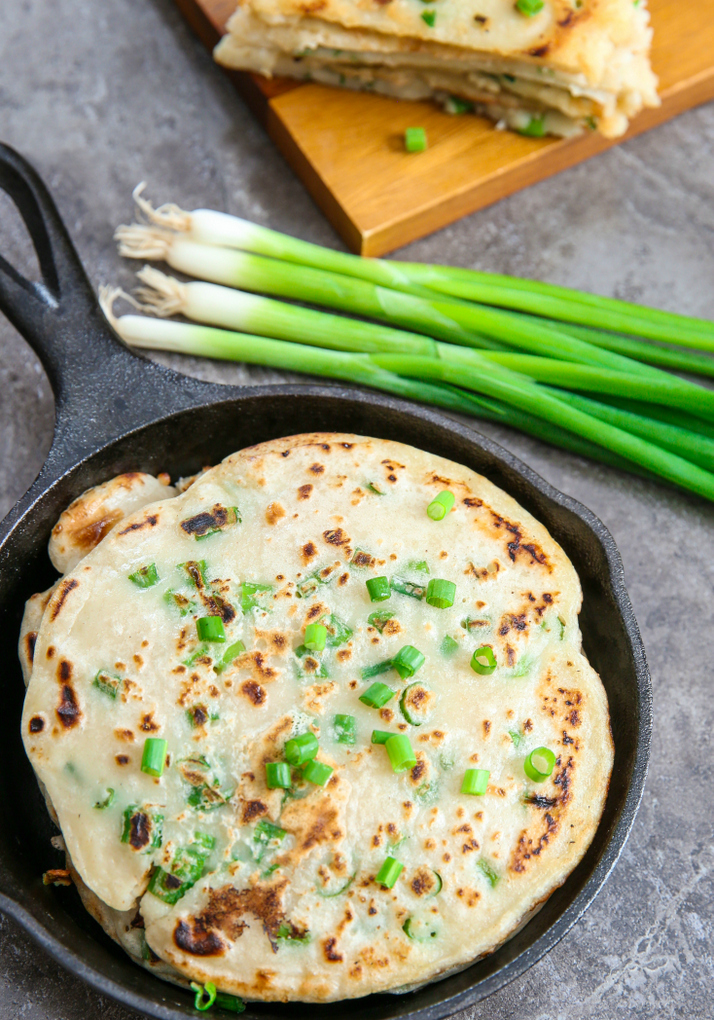 overhead photo of scallion pancakes