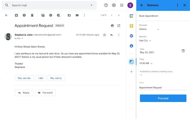 Screenshot of Setmore For Gmail