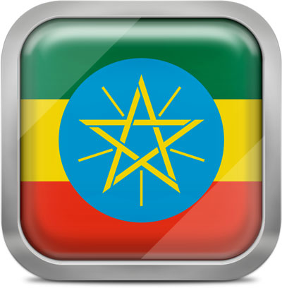 Ethiopia square flag with metallic frame
