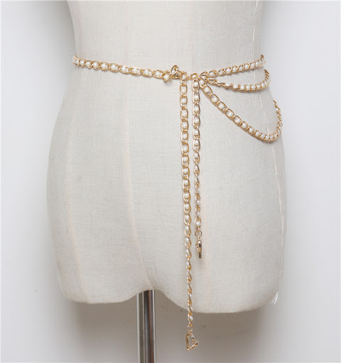 Title 1, All-match belt decorated dress, elegant metal c...