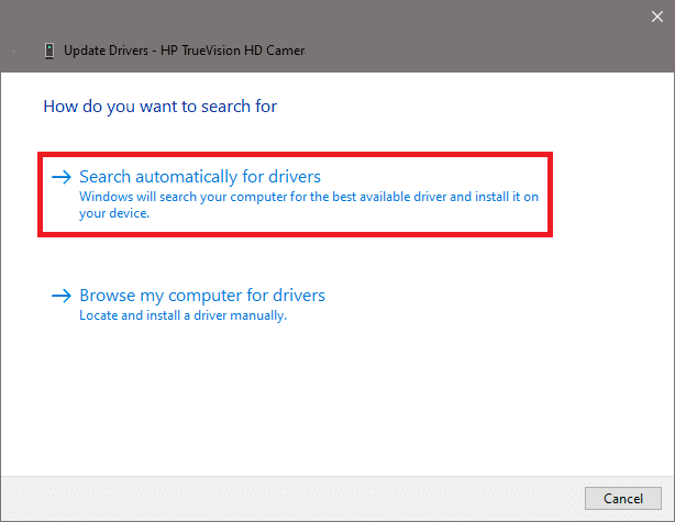 Haga clic en Buscar controladores automáticamente para permitir que su computadora se conecte y busque controladores compatibles.