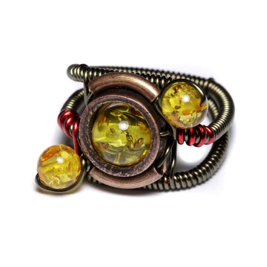 Steampunk Ring yellow orbit by