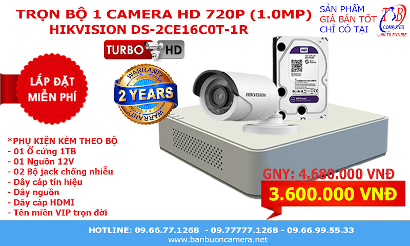 Trọn bộ camera HD720P HIKVISION DS-2CE56C0T-IR