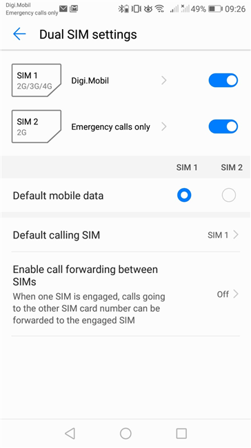 Dual SIM-instellingen op Huawei P10 lite