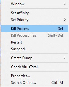 คลิกขวาที่โปรแกรมใด ๆ และเลือกตัวเลือก Kill Process  วิธีจบงานใน Windows 10