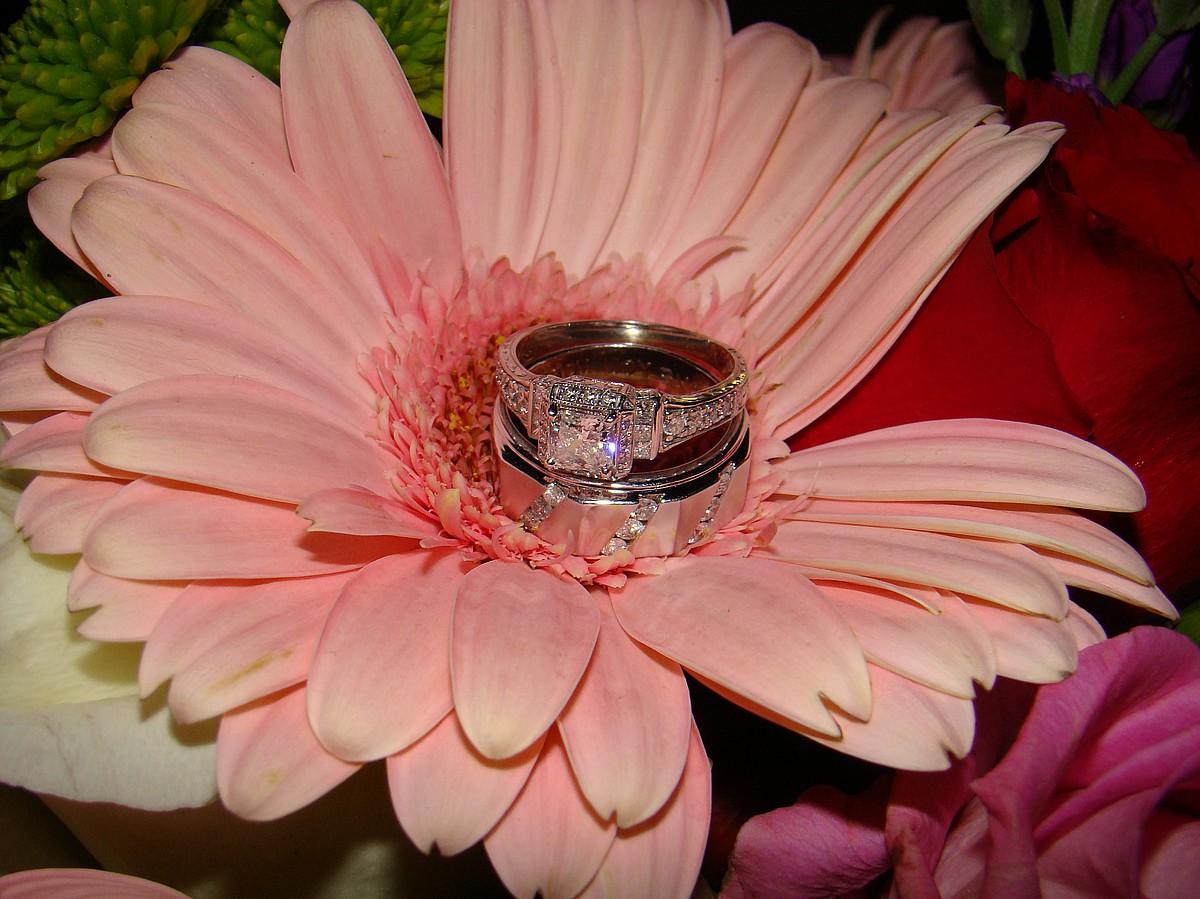 flowers and wedding rings