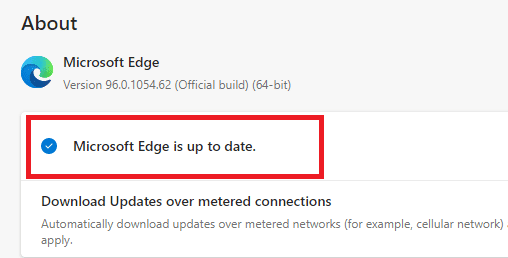 Als de browser up-to-date is, zal deze laten zien dat Microsoft Edge up-to-date is