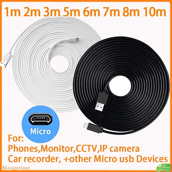 Dây Cáp Sạc Micro Usb Dài 1M/2M/3M/5M/6M/7M/8M/10M Cho Camera/Điện Thoại/Cctv/Webcam