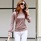 挖空露肩皮質裝飾喇叭袖上衣 (共二款)-N.C21