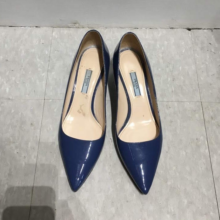 Prada Blue Patent Leather Kitten Heels