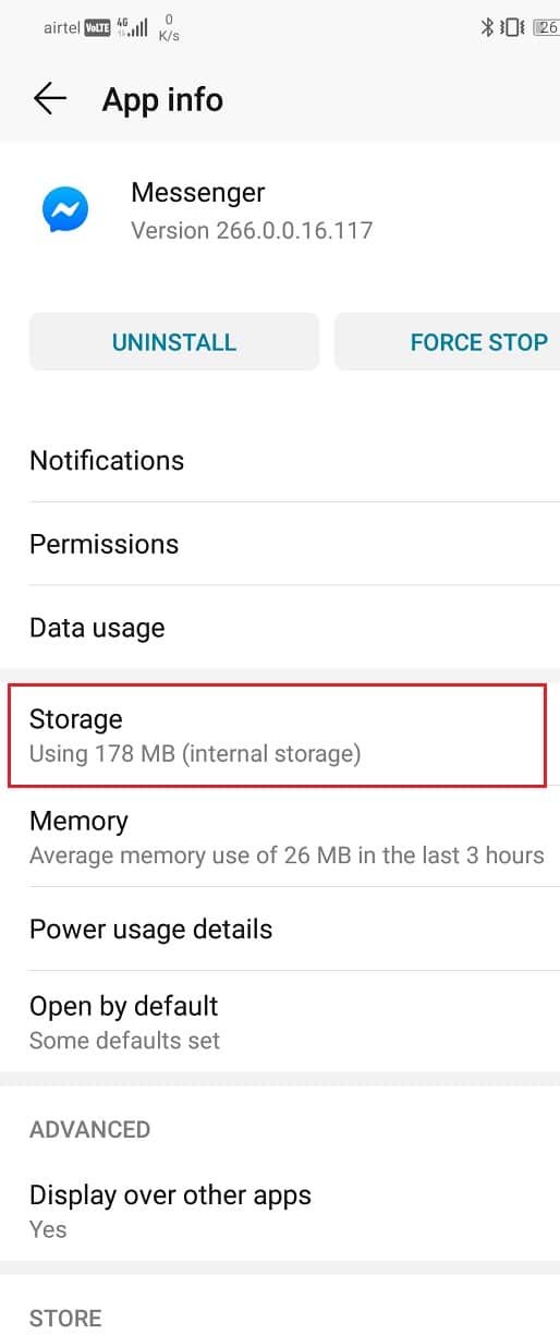 Nhấp vào tùy chọn Storage |  Sửa lỗi Messenger chờ mạng