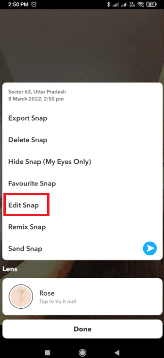 Selecteer de optie Snaps bewerken.  Hoe Snapchat-filters op foto's van Camera Roll te zetten?