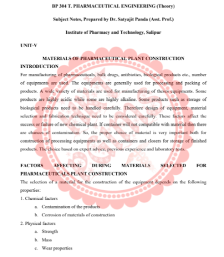 BP304T Pharmaceutical Engineering Unit V Material of pharmaceutical plant construction 3rd Semester B.Pharmacy ,BP304T Pharmaceutical Engineering,BPharmacy,Handwritten Notes,BPharm 3rd Semester,Pharmaceutical Engineering,Important Exam Notes,
