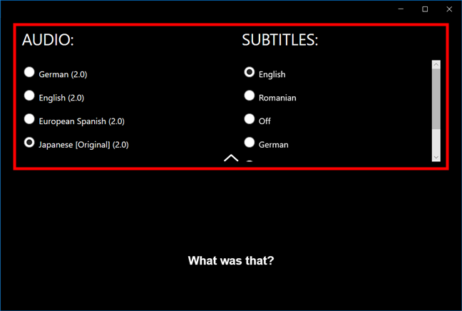 Selección del idioma de audio y subtítulos en la aplicación de Netflix para Windows 10