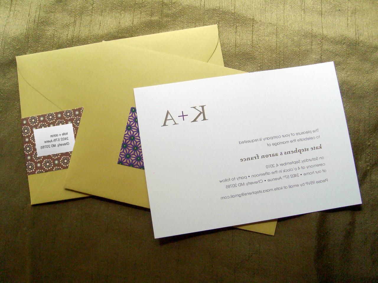 Wedding invitation with alternating pattern address labels