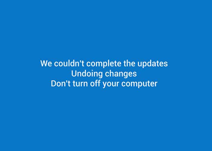 Fix Мы не смогли завершить обновления, Отмена изменений