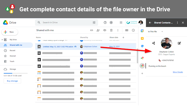 Screenshot of Shared Contacts for Google Drive™